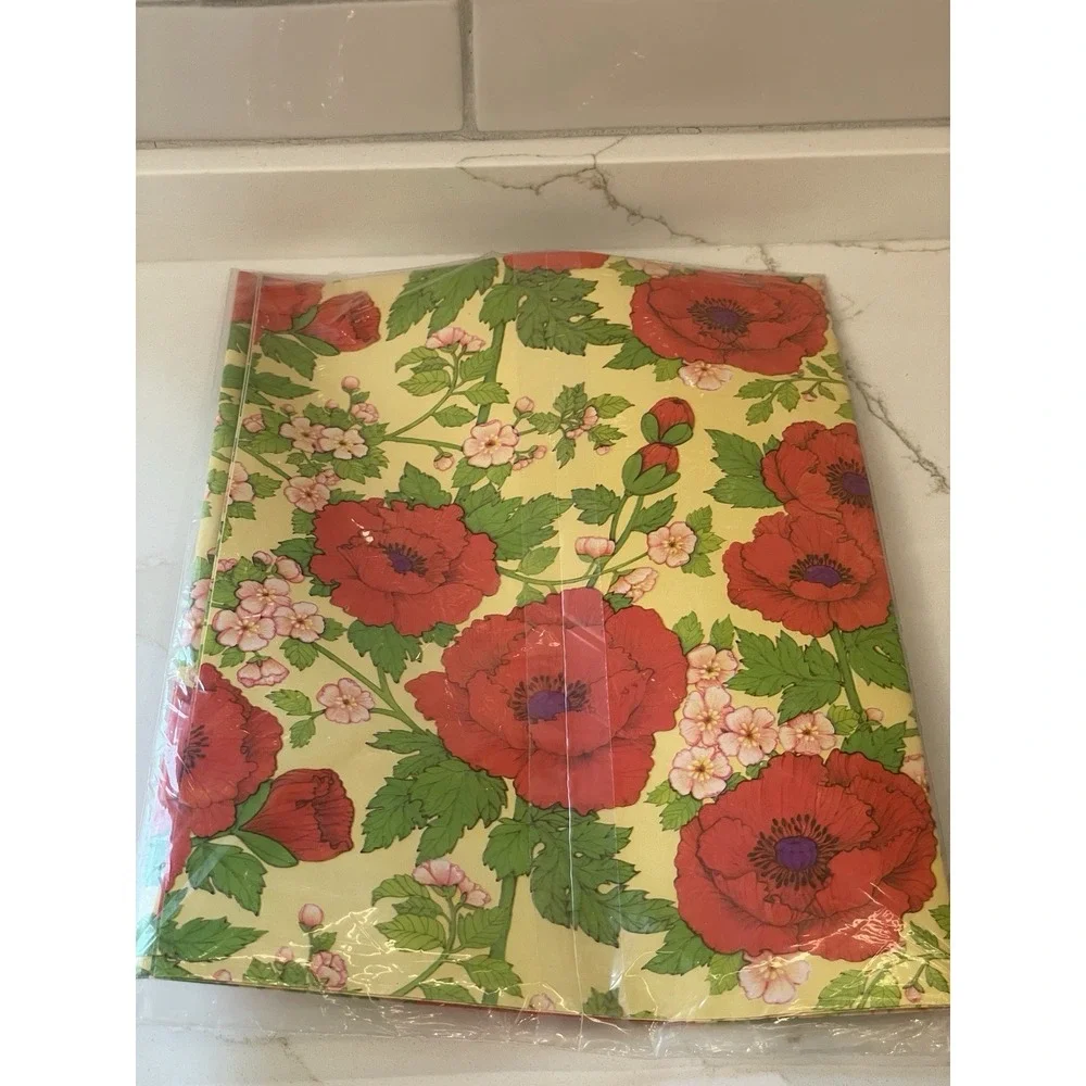 Vintage Gibson Gift Wrap‎ Paper Set Floral Poppy 2 Big Sheets 8.25 sq ft New